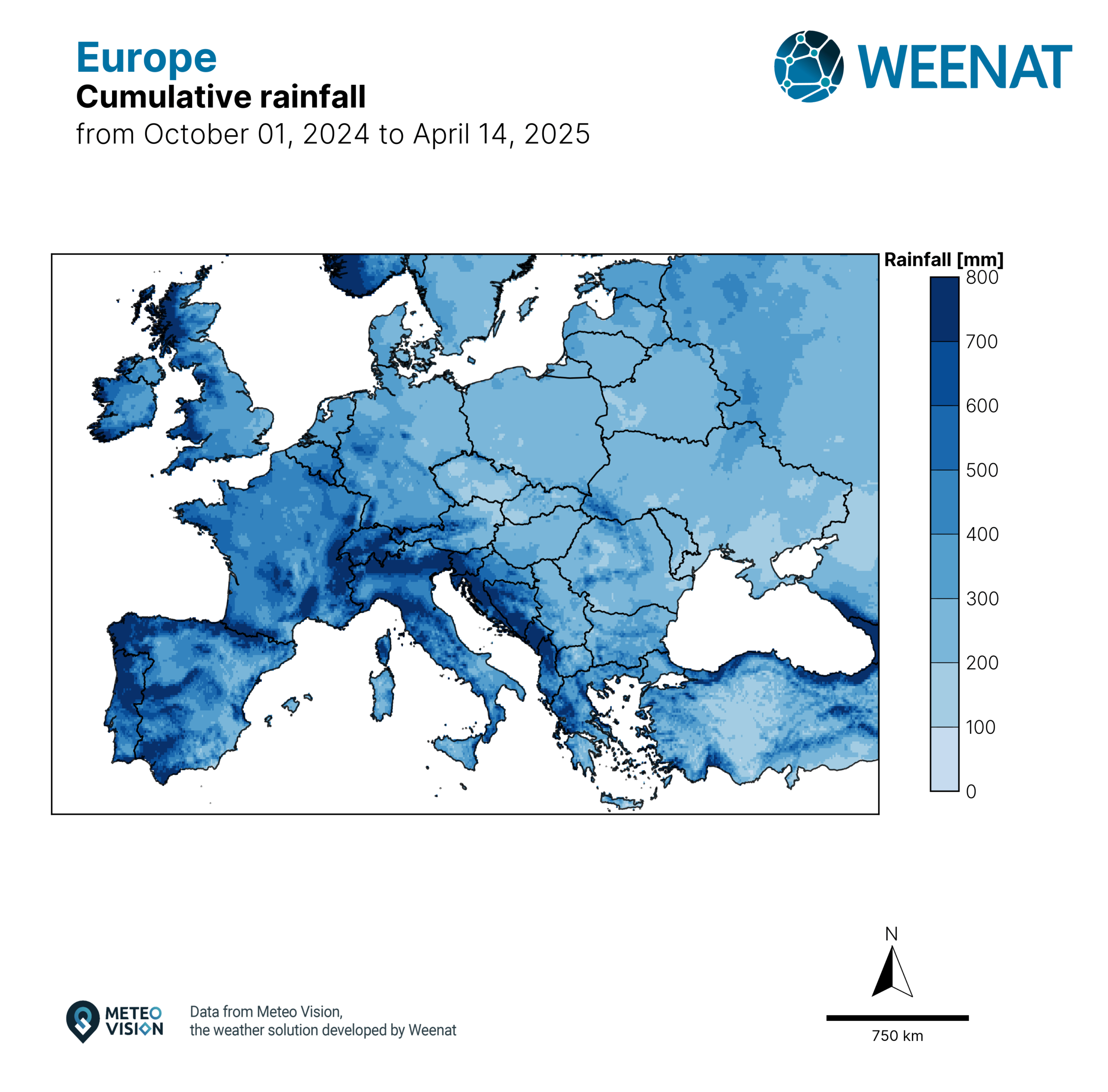 Acumulación de lluvia recarga invernal Weenat 2025