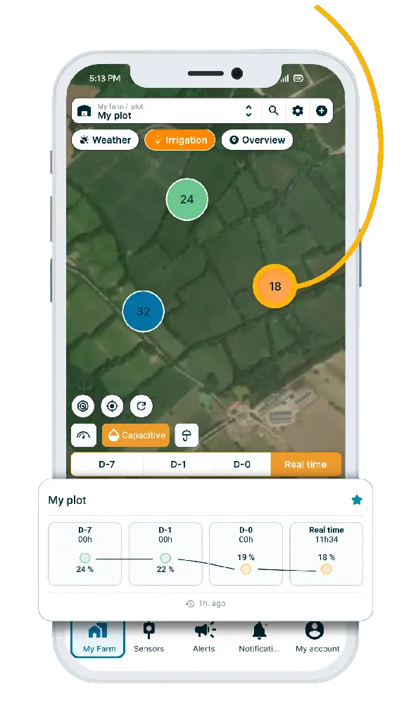 Capacitive probe data real time on Weenat's app