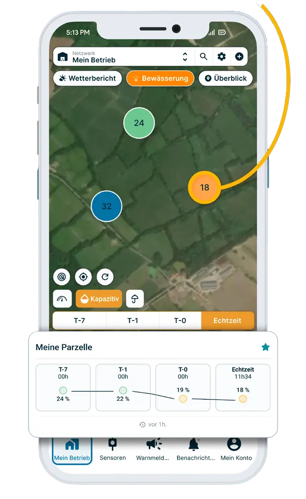 Kapazitive Sondendaten in Echtzeit in der Weenat-App