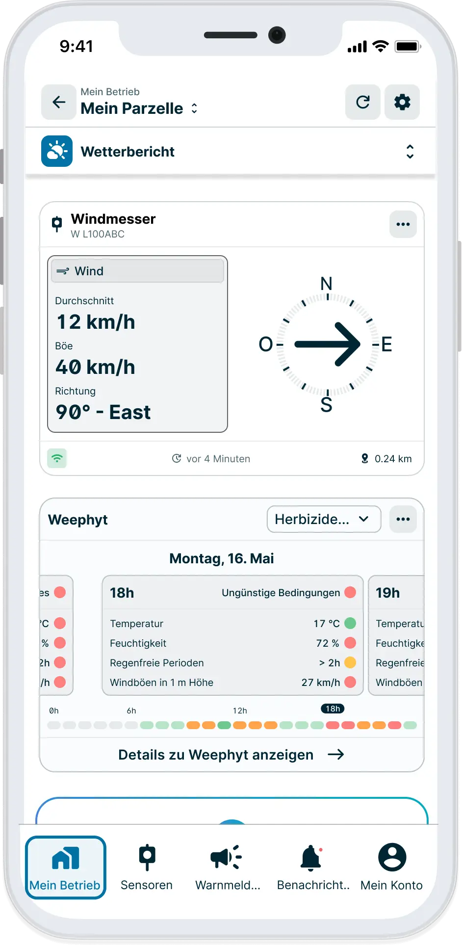 Echtzeit-Wetterstationsdaten in der Weenat-Anwendung
