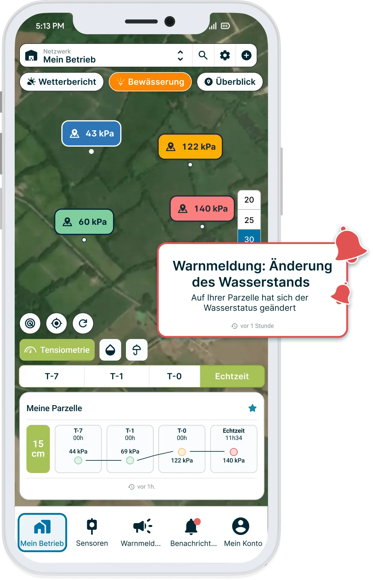 alerte-seuil-hydrique sur l'application weenat